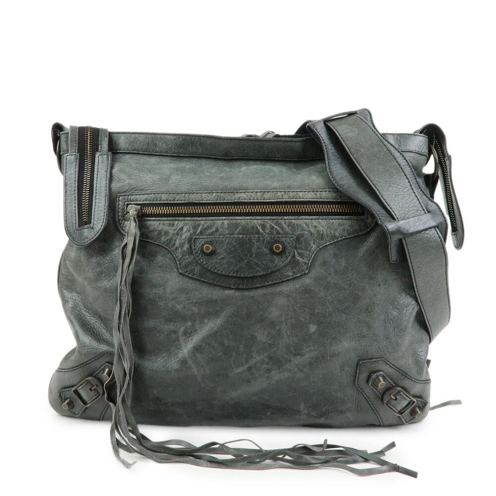 Balenciaga The Messenger Lambskin Leather Crossbody Bag Gray